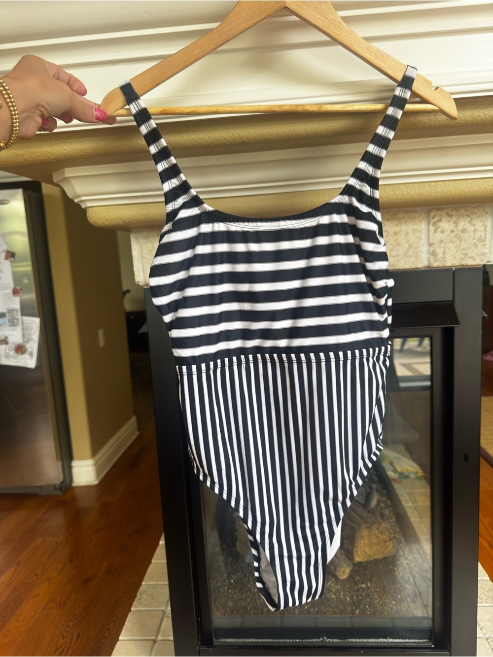 Eco Beach Black and White Stripe Classic One Piece‎ Swim Suite Small